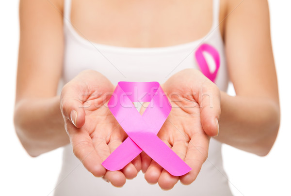 Woman holding a pink cancer awareness ribbon  Stock photo © tommyandone