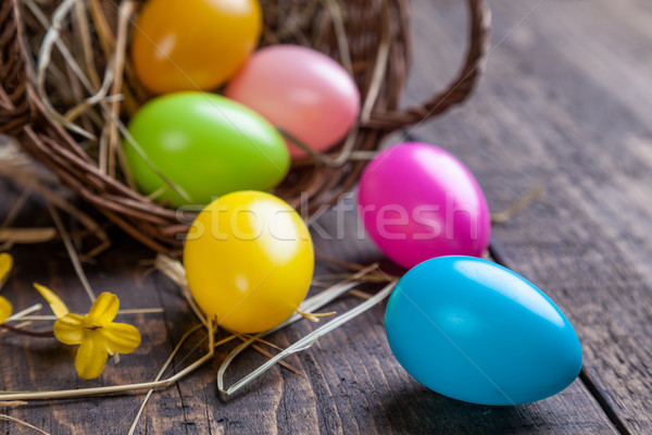 œufs de Pâques bois traditionnel printemps fond espace [[stock_photo]] © tommyandone