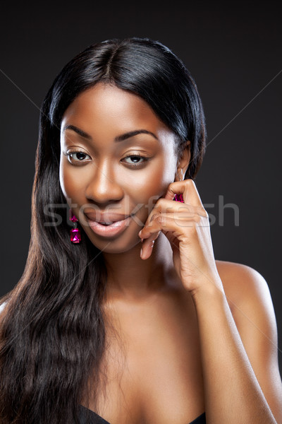 Czarny piękna długo ciemne włosy piękna kobieta portret Zdjęcia stock © tommyandone