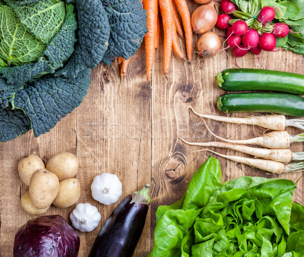Stock photo: Fresh organic bio vegetables on wooden background