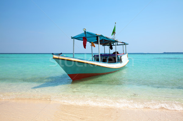 Foto stock: Barco · praia · paisagem · verão · azul · onda