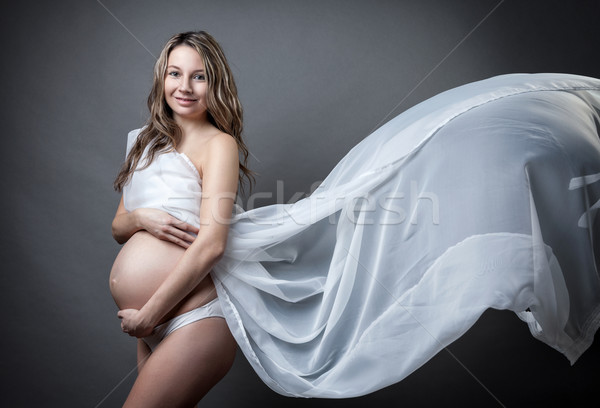 Stock fotó: Portré · terhes · nő · ruha · fehér · baba · boldog