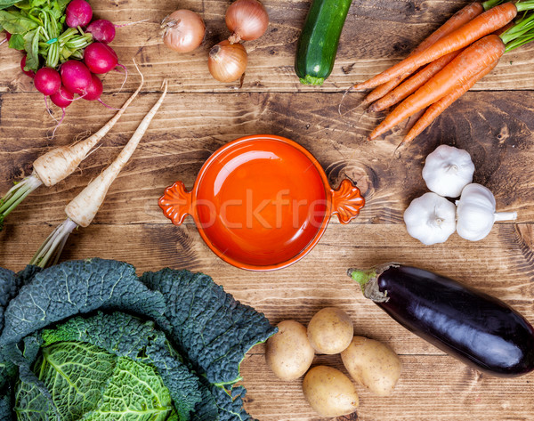 Fresh organic bio vegetables on wooden background Stock photo © tommyandone