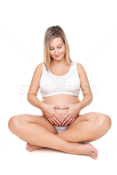 Portret kobieta w ciąży brzuch kobieta baby Zdjęcia stock © tommyandone
