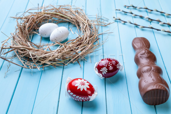 œufs de Pâques bois traditionnel printemps lapin chocolat [[stock_photo]] © tommyandone