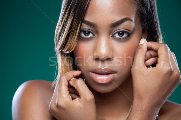 Stock foto: Anziehend · schwarze · Frau · perfekt · Haut · Schönheit · schwarz