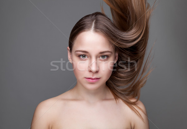 Foto stock: Morena · mulher · cabelos · longos · belo · jovem · cabelo