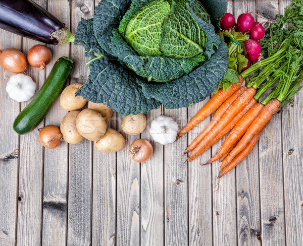 Fresh organic bio vegetables on wooden background Stock photo © tommyandone