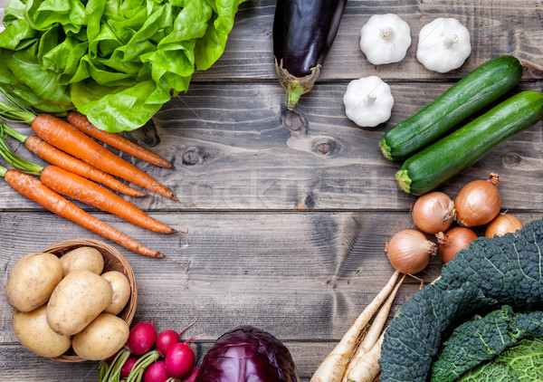 Fresh organic bio vegetables on wooden background Stock photo © tommyandone