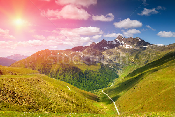 Colorful Alpine scenery with sun setting down Stock photo © tommyandone
