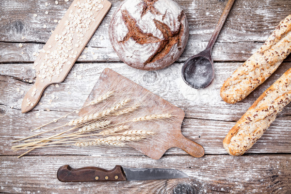 Stockfoto: Heerlijk · vers · brood · houten · vers · gebakken