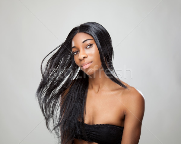 Zdjęcia stock: Czarnej · kobiety · długo · proste · włosy · piękna · młodych · kobieta