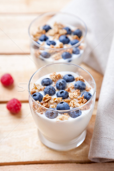 Stockfoto: Voedzaam · gezonde · yoghurt · bosbessen · granen · bio