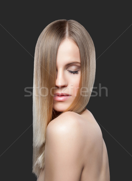 Foto stock: Belo · senhora · cabelos · lisos · jovem · moda · saúde