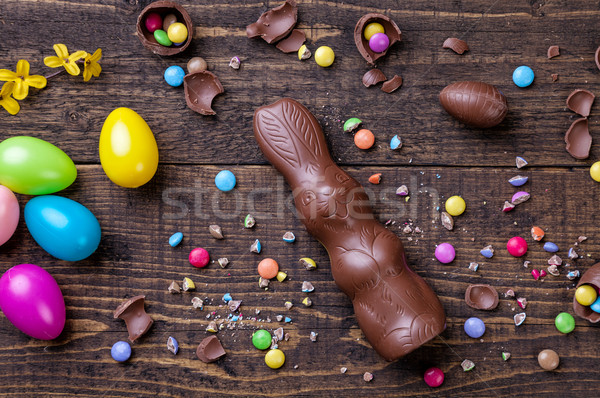 Stockfoto: Chocolade · paaseieren · snoep · houten · heerlijk · ei