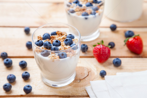 Nahrhaft gesunden Joghurt Heidelbeeren Getreide bio Stock foto © tommyandone