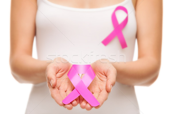 Woman with breast cancer awareness ribbon Stock photo © tommyandone
