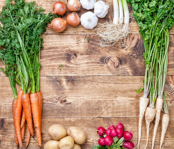 Stock photo: Fresh organic bio vegetables on wooden background