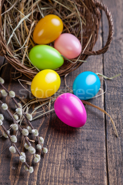 œufs de Pâques bois traditionnel printemps fond espace [[stock_photo]] © tommyandone