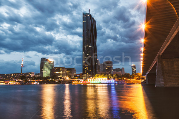 Vienna skyline on the Danube river at night Stock photo © tommyandone