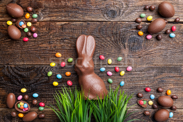 Stockfoto: Chocolade · Easter · Bunny · eieren · houten · heerlijk · ei