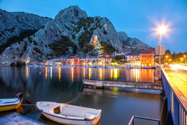 Old coastal town Omis in Croatia at night Stock photo © tommyandone