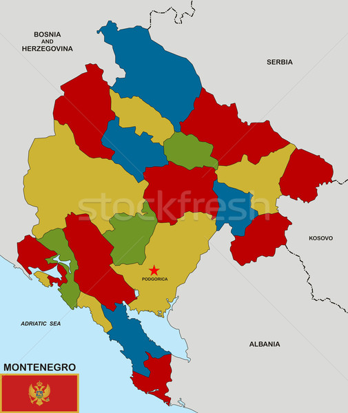 商业照片: 黑山 · 地图 · 大小 · 政治 ·旗