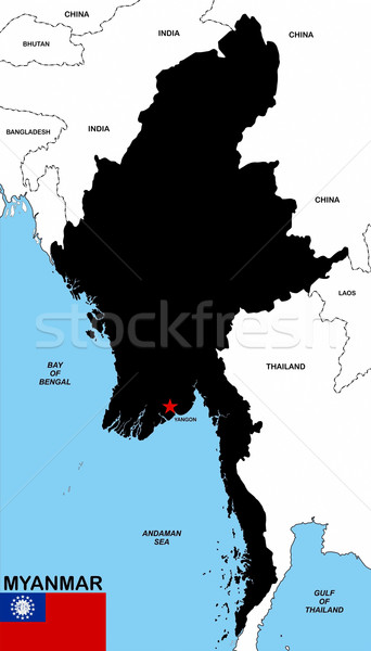 Myanmar Karte groß Größe schwarz Flagge Stock foto © tony4urban