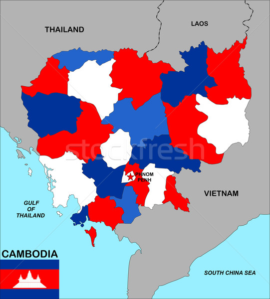 Kamboçya harita büyük boyut siyasi bayrak Stok fotoğraf © tony4urban