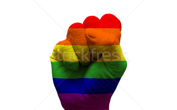Banderą pięść człowiek strony malowany gej Zdjęcia stock © tony4urban