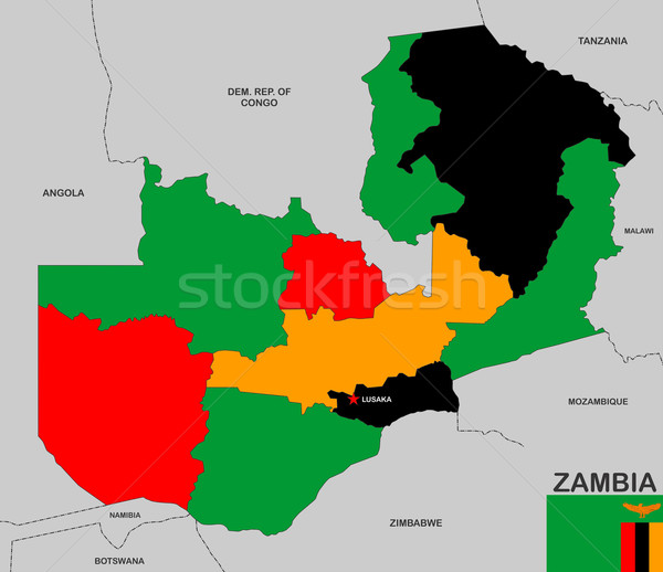 Zambia mappa grande dimensioni politico bandiera Foto d'archivio © tony4urban