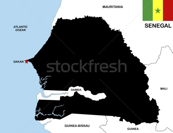 Szenegál térkép nagy méret fekete zászló Stock fotó © tony4urban