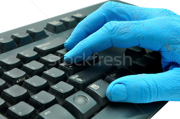 Albastru mână om vopsit tastatură alb Imagine de stoc © tony4urban
