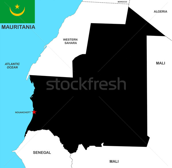 Imagine de stoc: Mauritania · hartă · mare · dimensiune · ţară · negru