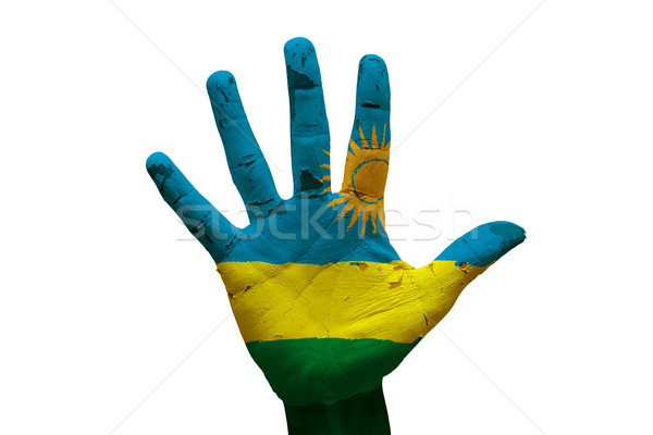 Dłoni banderą Rwanda człowiek strony malowany Zdjęcia stock © tony4urban