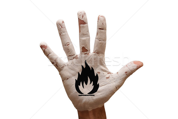 Palmen brennbaren Mann Hand gemalt Vorsicht Stock foto © tony4urban