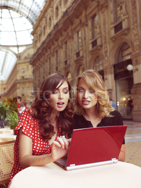 Szczęśliwy przedsiębiorców laptop dwa laptop miasta Zdjęcia stock © toocan