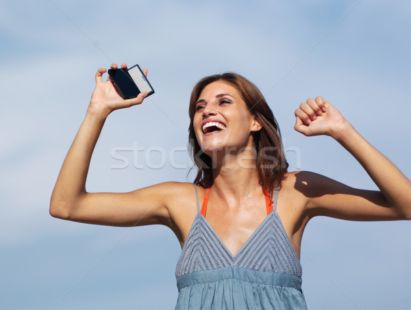 beautiful woman with mobile h Stock photo © toocan