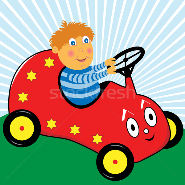 Menino condução carro desenho animado jogar vermelho Foto stock © toots