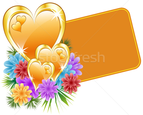 Valentine gold hearts and flowers Stock photo © toots