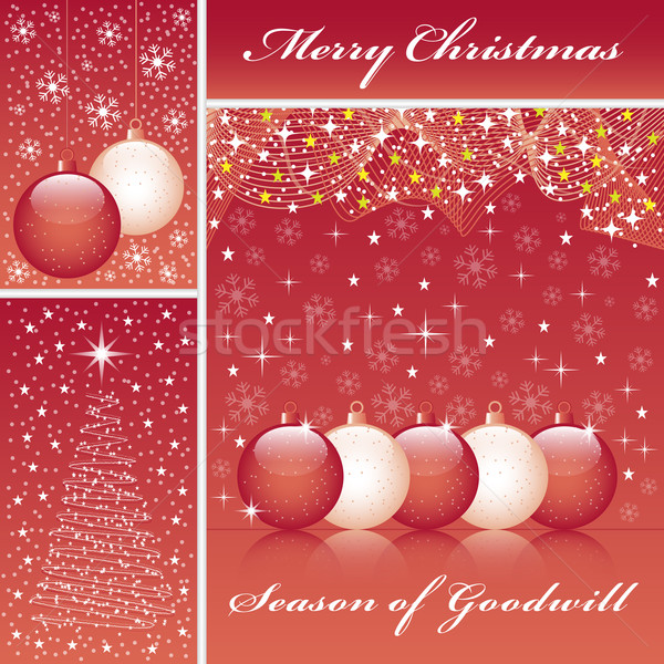 Stock photo: Xmas balls and tree on red