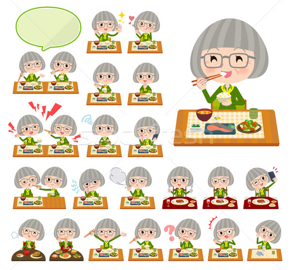 green shirt old women_Meal Stock photo © toyotoyo
