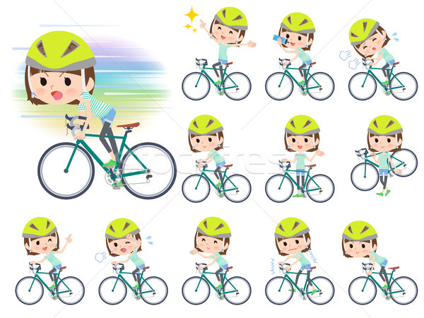 Espiègle jeunes vélo femmes route Photo stock © toyotoyo