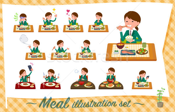 flat type school girl Green Blazer_Meal Stock photo © toyotoyo