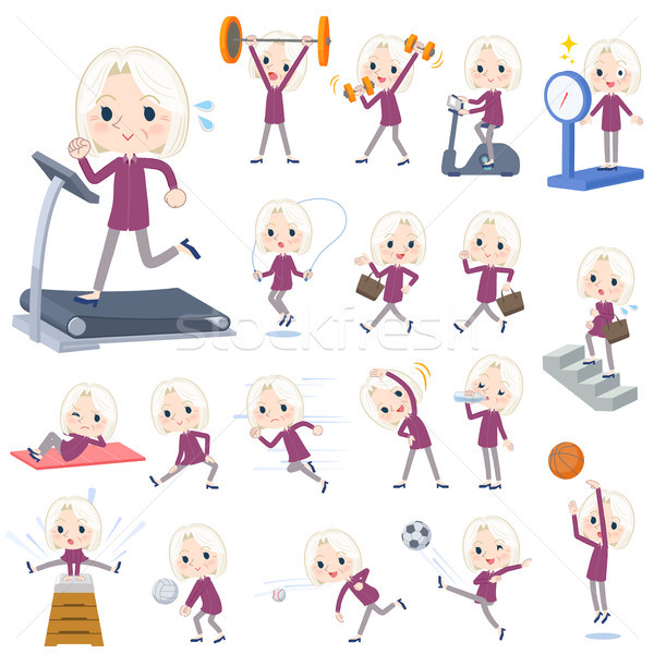 purple shirt old women White_Sports & exercise Stock photo © toyotoyo