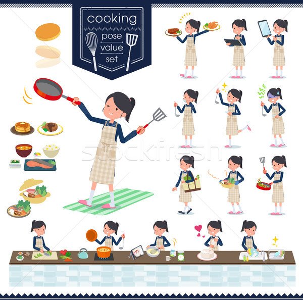 flat type school girl Sailor suit_cooking Stock photo © toyotoyo