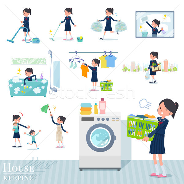 flat type school girl Sailor suit_housekeeping Stock photo © toyotoyo