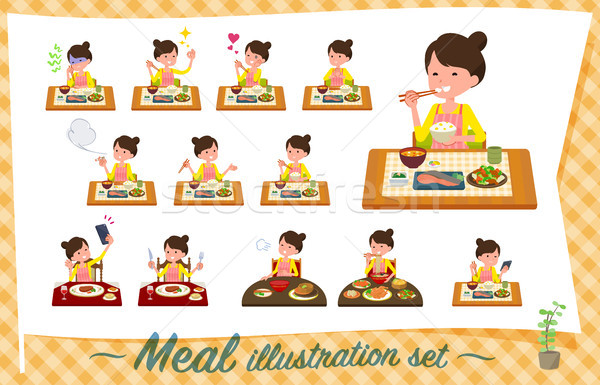 flat type Ballet Bun hair Apron mom_Meal Stock photo © toyotoyo