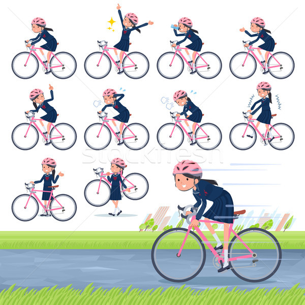 flat type school girl Sailor suit_road bike Stock photo © toyotoyo