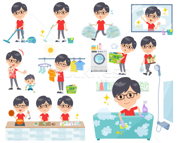 red Tshirt Glasse men_housekeeping Stock photo © toyotoyo